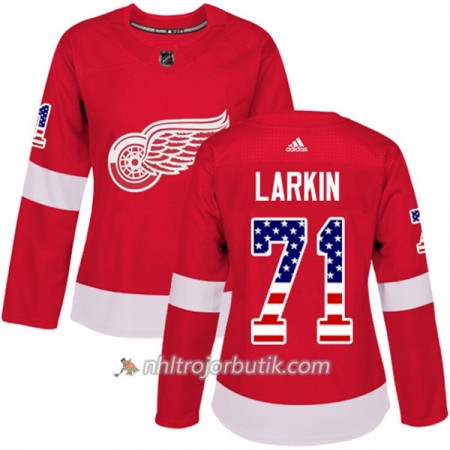 Dame Ishockey Detroit Red Wings Tröja Dylan Larkin 71 Adidas 2017-2018 Röd USA Flag Fashion Authentic